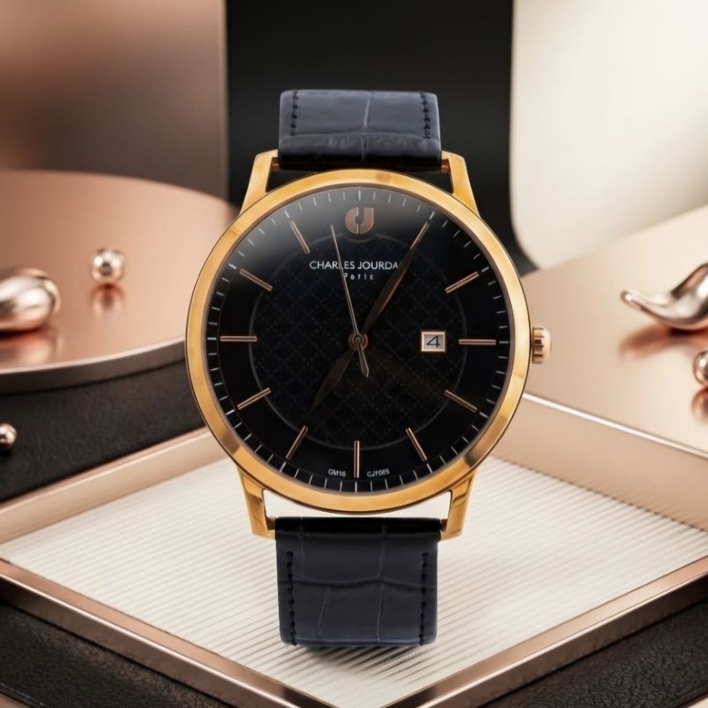 CHARLES JOURDAN CJ1085-1532 BLACK ROSEGOLD Cowok original