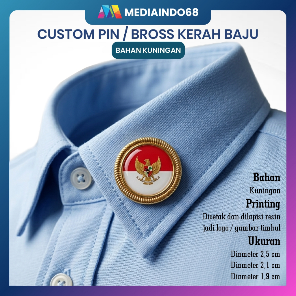 PIN/BROSS Kerah Baju Bahan Kuningan (Custom Logo Sendiri)