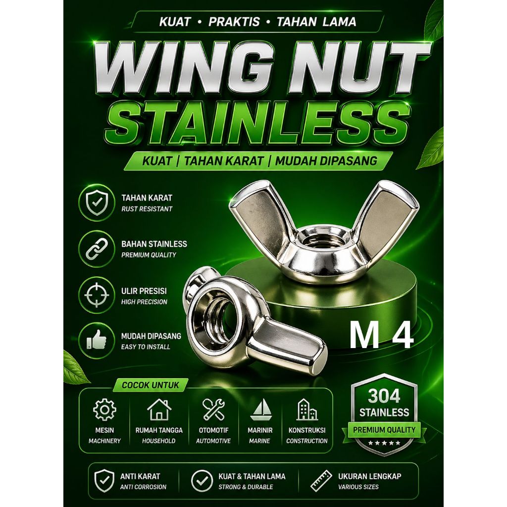 Wing Nut M4 / Mur Kuping M4 Stainless Steel