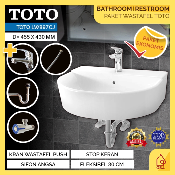 SET WASTAFEL TOTO LW897CJ KOMPLIT PAKET EKONOMIS + KERAN + STOP KERAN + FLEKSIBEL + SIFON / WASTAFEL