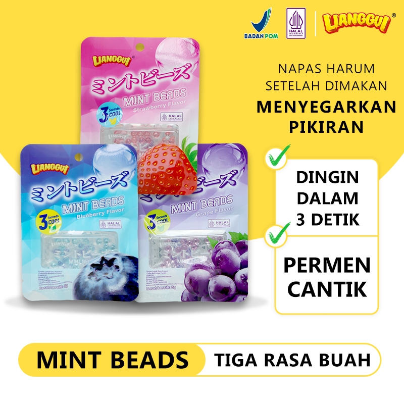 LIANGGUI - Permen Mint Mutiara Penyegar Nafas Halal - Cemilan 3 Varian Rasa Anggur Strawberry Bluebe