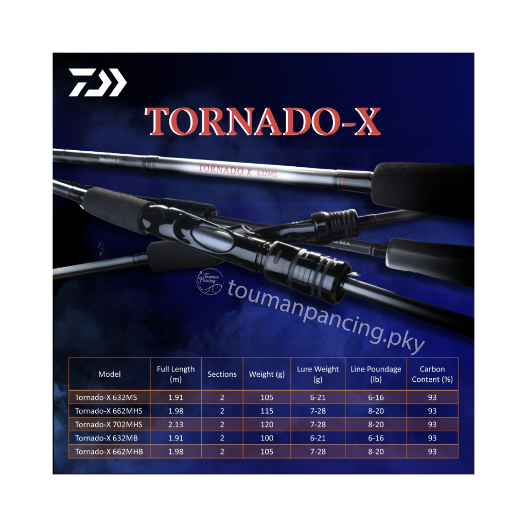 Touman Pancing - Joran Daiwa Tornado-X 632MB Baitcasting BC Carbon 93% 6-16lb Lure 6-21g Original