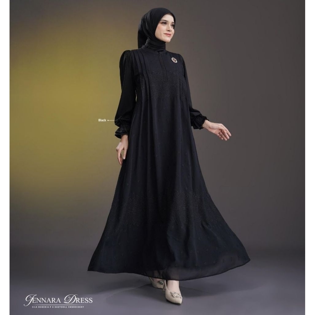 Jennara Dress ORI by Nadheera Luxury | Gamis Babydoll Embroidery Premium X Silk Roberia Premium