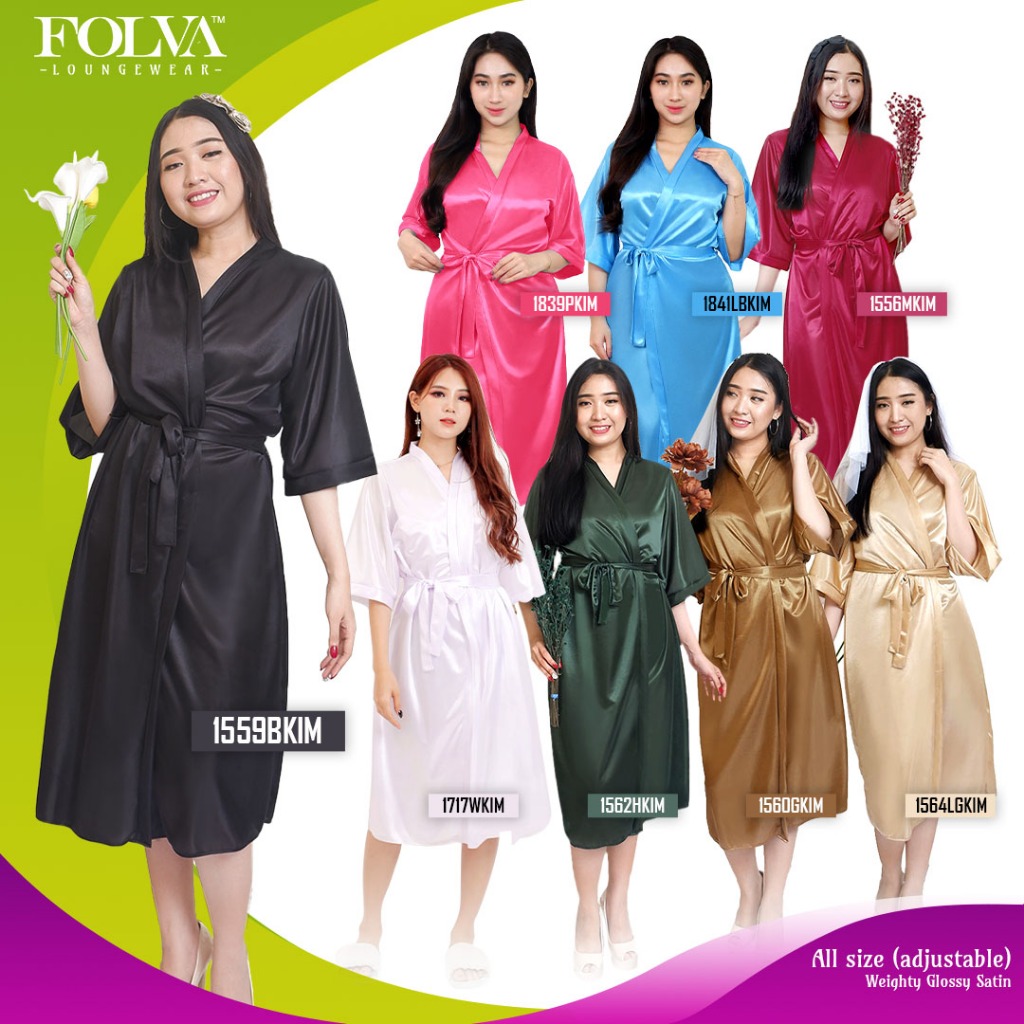 FOLVA Kimono wedding bridesmaid robe selutut baju tidur wanita Satin