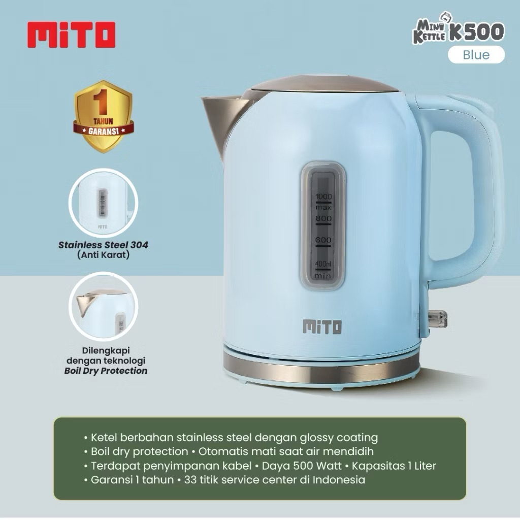 CERET LISTRIK MITO 1 LITER K-500 ELECTRIC KETTLE MINI