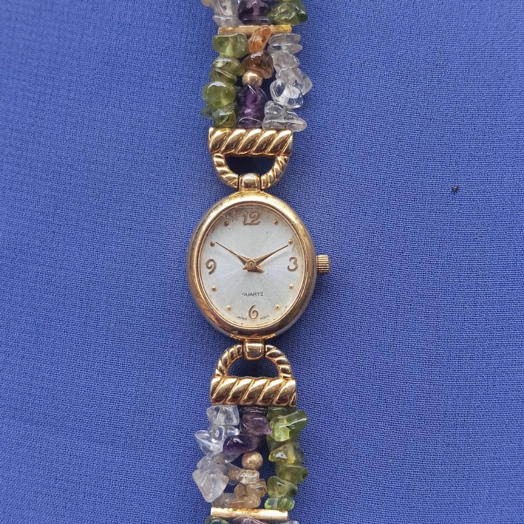 jam tangan wanita aesthetic, batu natural kecubung amethys, peridot, quash