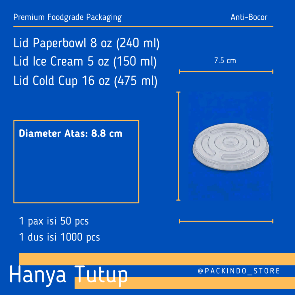 Lid Paper Bowl Tutup Mangkok 8 oz 240 ml isi 50 pcs / tutup Ice Cream Cup 5 oz 150 ml / Lid Paper Co