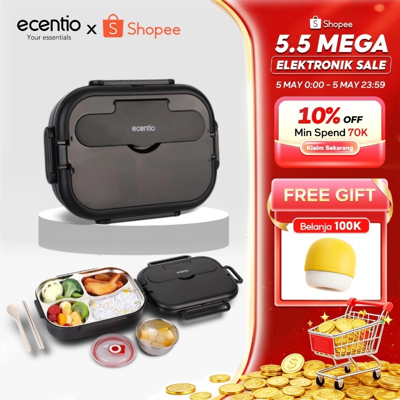 [Stainless 304] ecentio lunch box stainless 1000ml kotak makan anti tumpah tempat bekal makan tempat