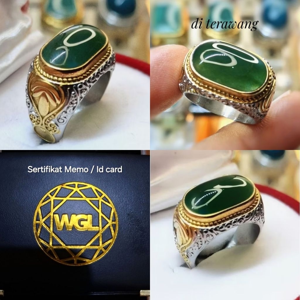 Cincin Batu Bacan Doko Hijau (Mat Coklat) Super Original Plus Sertifikat memo lab | Titanium Simpel 