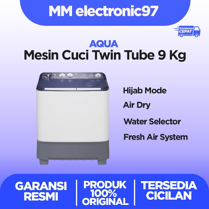 Mesin cuci AQUA 2 tabung 9 kg HIJAB SERIES QW-9030HT