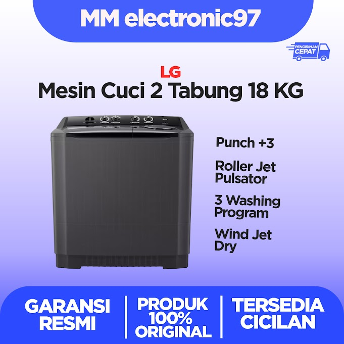 Mesin cuci LG 2 tabung 18 kg P1800RTM P-1800RTM