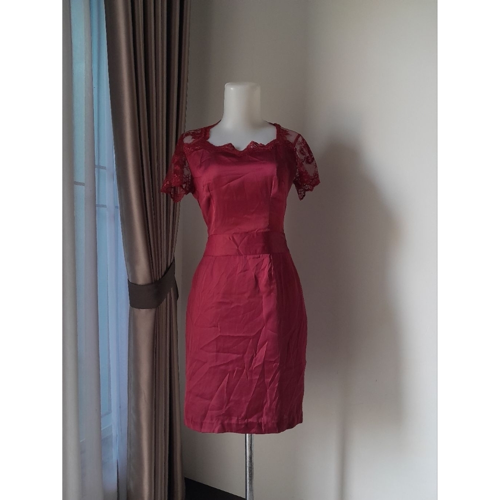 Maroon Dress, Dress Merah Maroon, Dress Pesta
