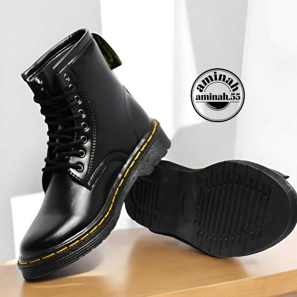sepatu pria boots tinggi Hitam full black boots kasual