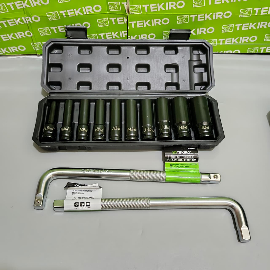Mata Sok Impact JLD TOOLS READY COD Kunci Shock Set 10 Pcs 8-24 Mm / Tekiro Gagang Kunci Mata Sock L