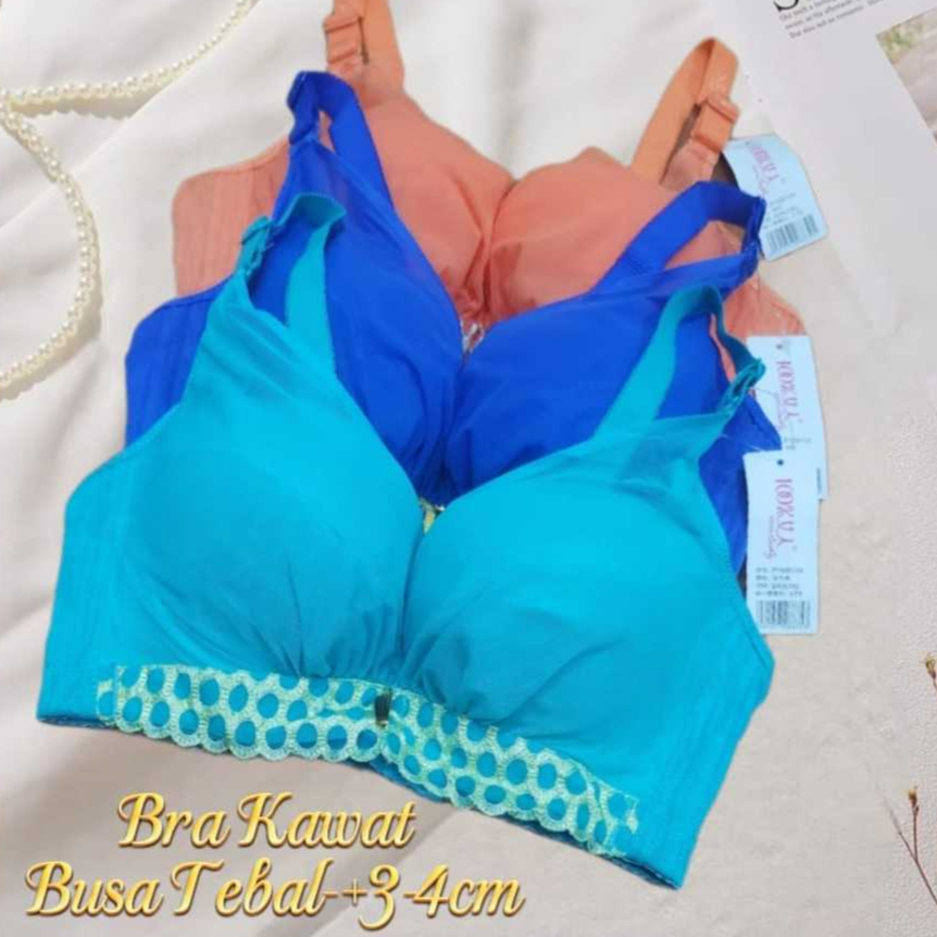 Bra Wanita Kawat Busa Tebal -+3cm-4cm Kait 3 Cup B Bra Push Up Penekan Lemak Bra Fashion   bh B136