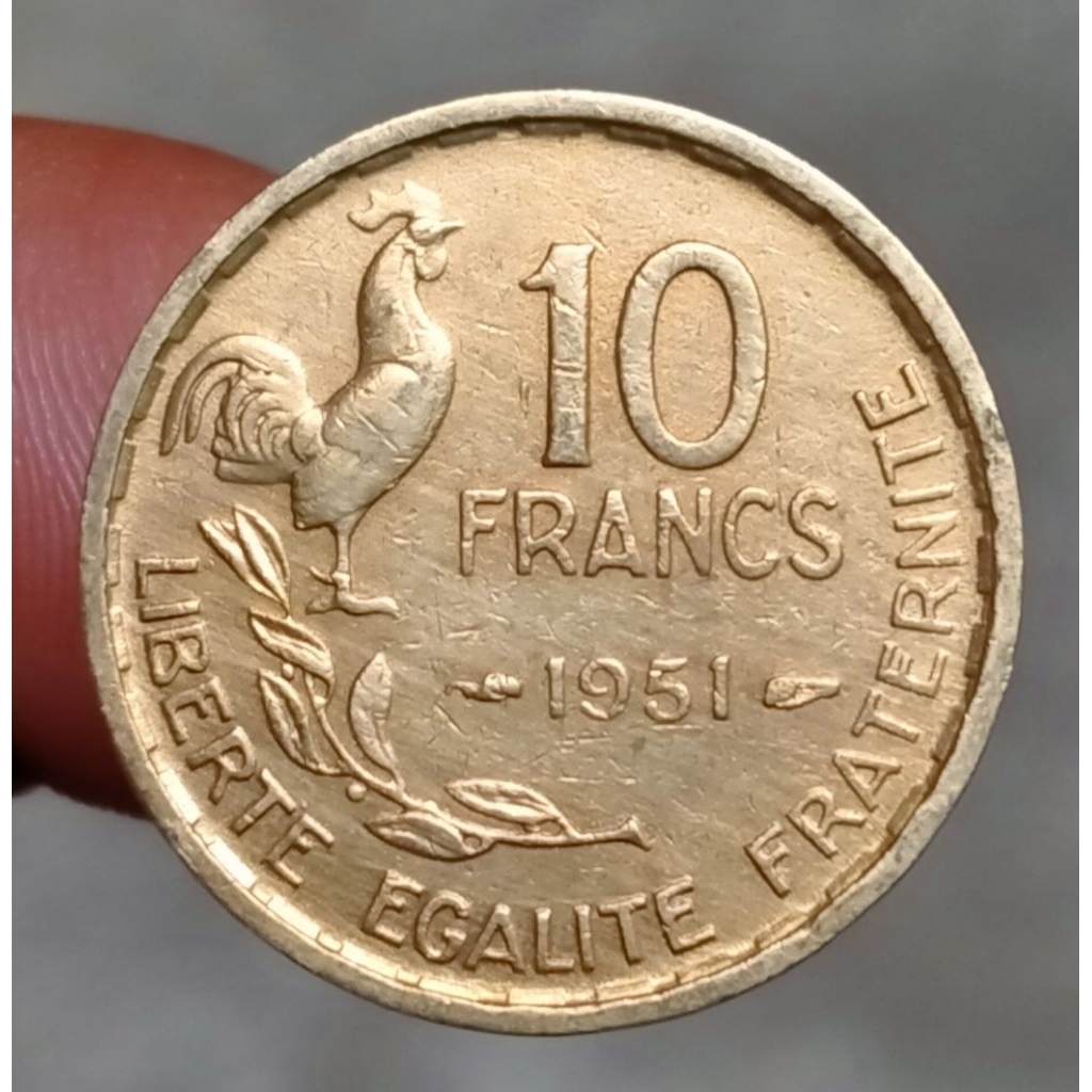 Koin Kuno Prancis 10 Francs 1951 Ayam Jago