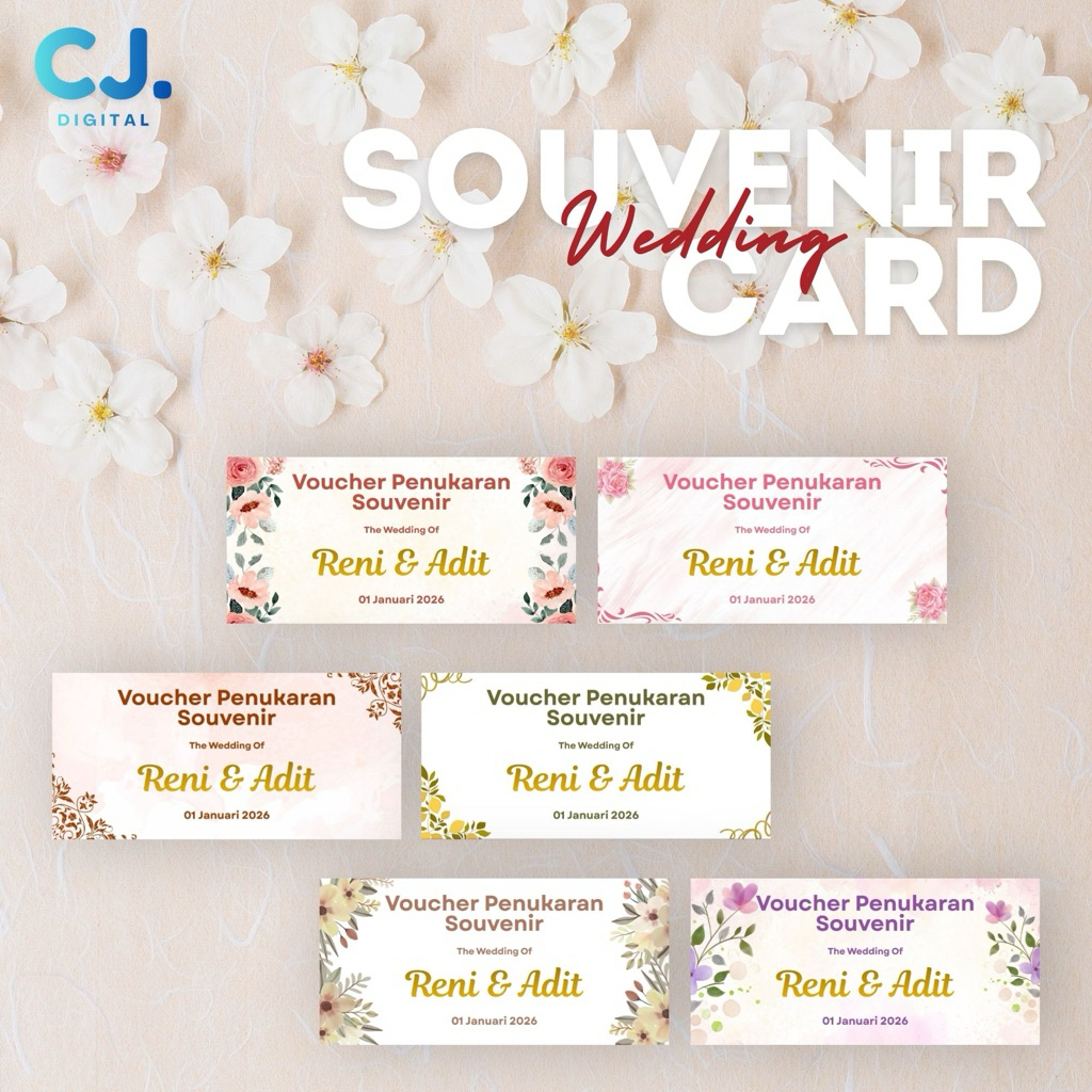 Voucer Souvenir Pernikahan / Kartu Souvenir Pernikahan / Kertas Tebal Premium / Motif Simple