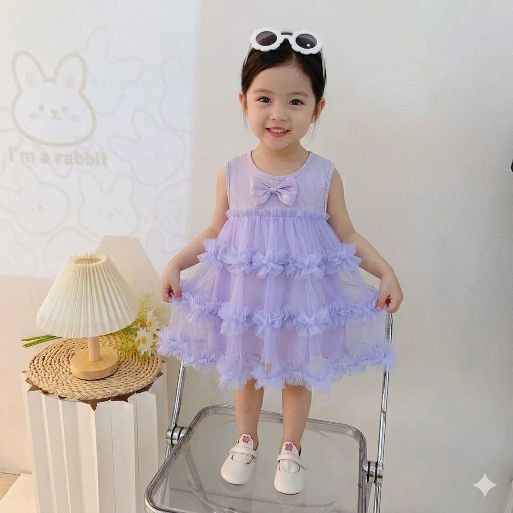 Dress Anak Perempuan 1-4 Tahun Baju Pesta Bayi Korean Style Gaun Tutu Tile Waffle Premium | Dress An