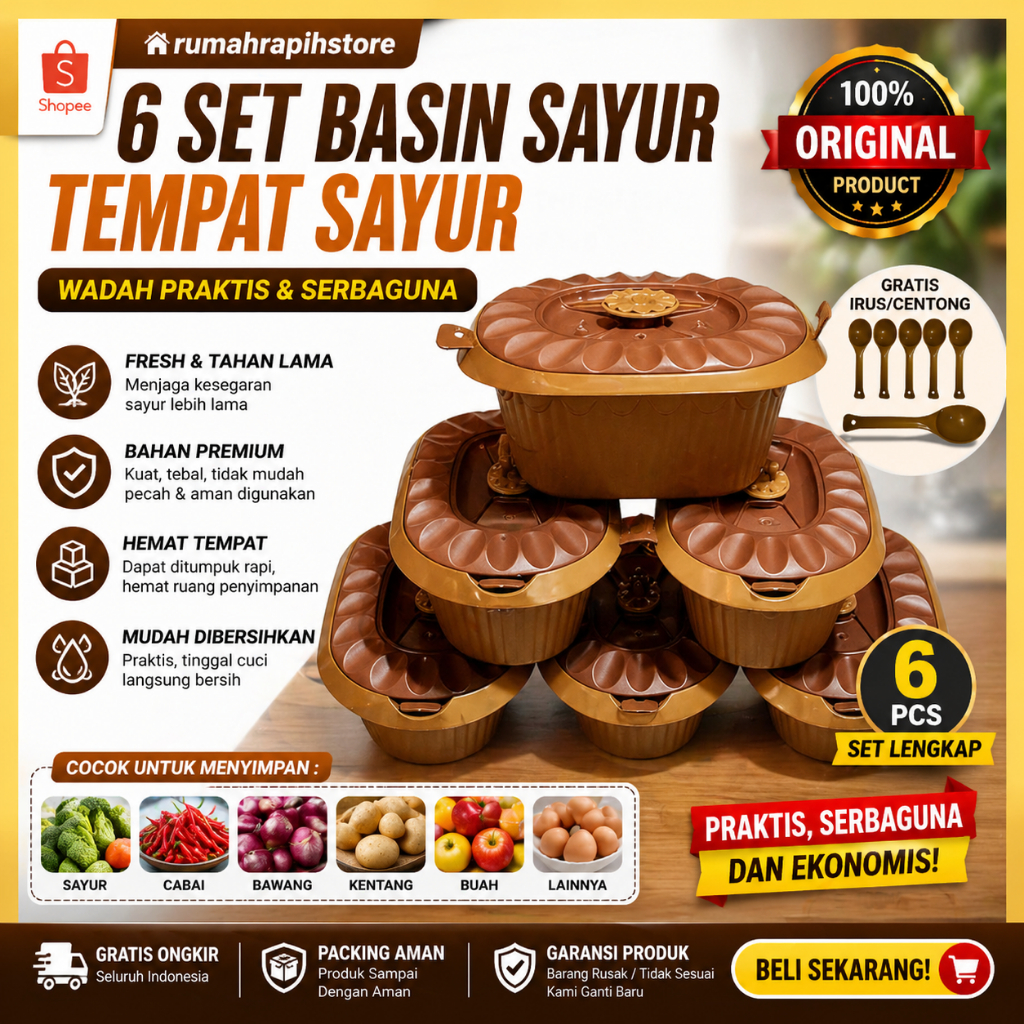 GROSIR ISI 6 set Basi Susan FREE CENTONG Wadah Set Prasmanan Tempat Sayur Bakul Nasi Plastik Cantik