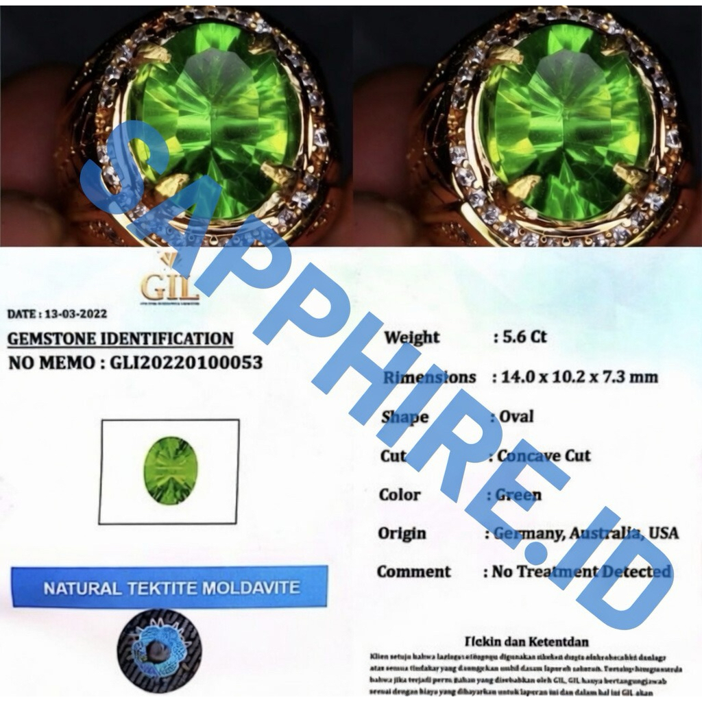 NATURAL BATU PERMATA METEOR HIJAU ASLI TEKTITE REP CHEZKA ALAM INCLUDE MEMO GIL GEMS LAB