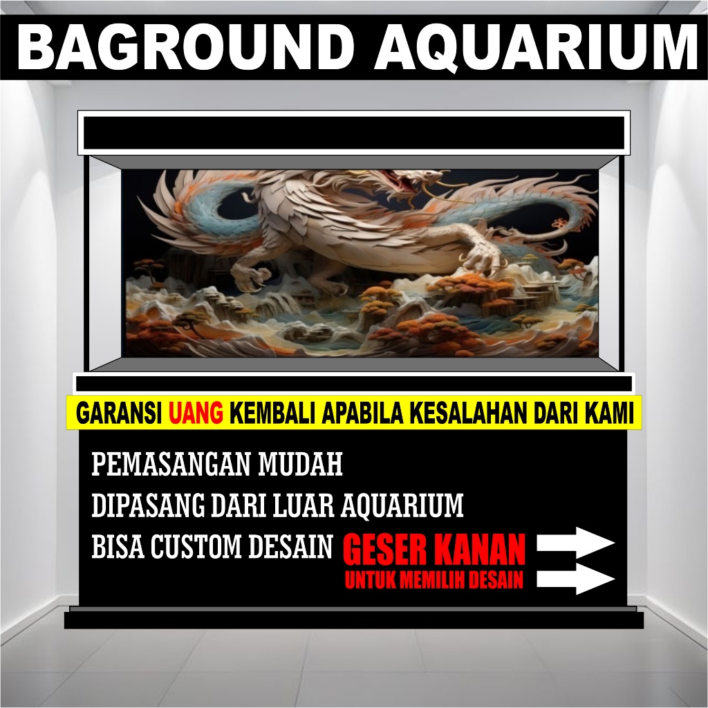 sticker aquarium, background aquarium motif naga, wallpaper aquarium dragon stiker gambar naga