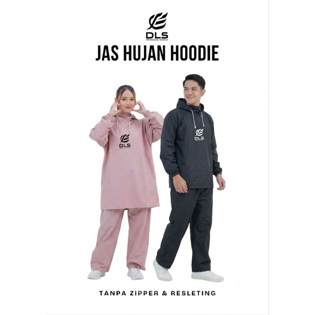 jas hujan hoodie DLS bahan pvc premium cewek/cowok kuat lentur tahan air dan anti rembes