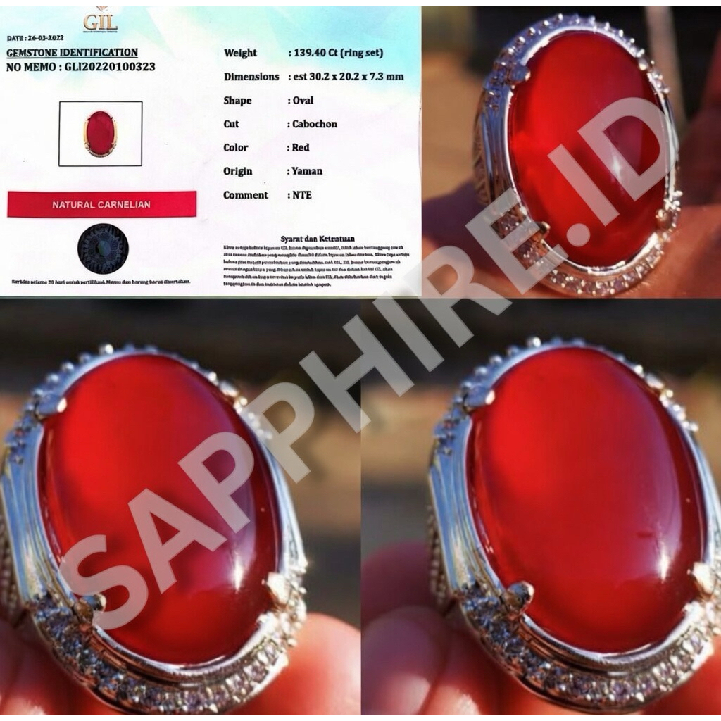 NATURAL BATU PERMATA CARNELIAN YAMAN AHMAR MERAH KRISTAL INCLUDE MEMO GIL GEMS LAB