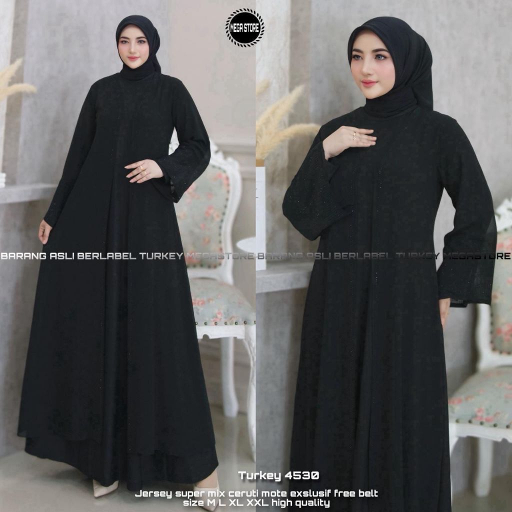 Abaya Turkey Seris, Baju gamis muslimah black seris elegan dan terlihat mahal