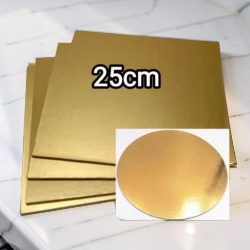 tatakan alas kue tart kotak dan bulat gold 25cm