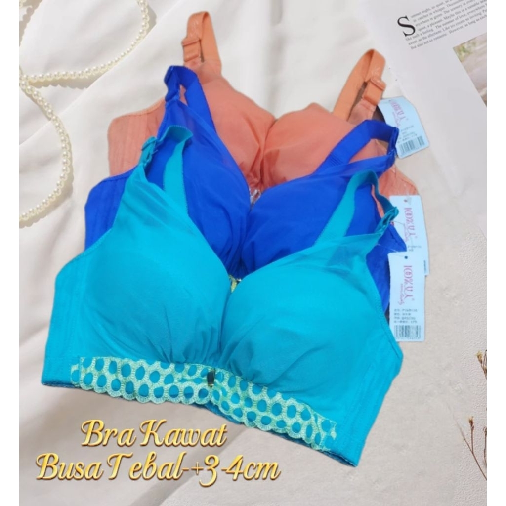 Bra Wanita Kawat Busa Tebal -+3-4cm Khusus Hitam | Push Up Bra Penekan Lemak Cup B Size 34-38 Kait 3