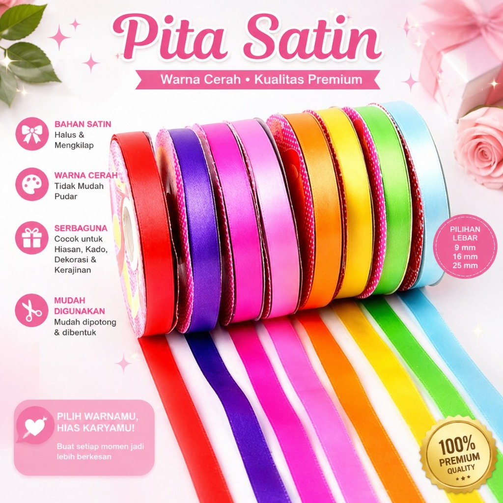 Pita jepang polos 2cm |Pita jepang per roll