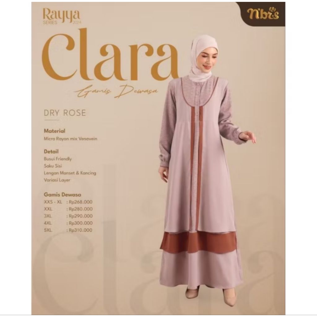 Gamis nibras Gamis Clara Almond. Clara ash green. Clara Rose