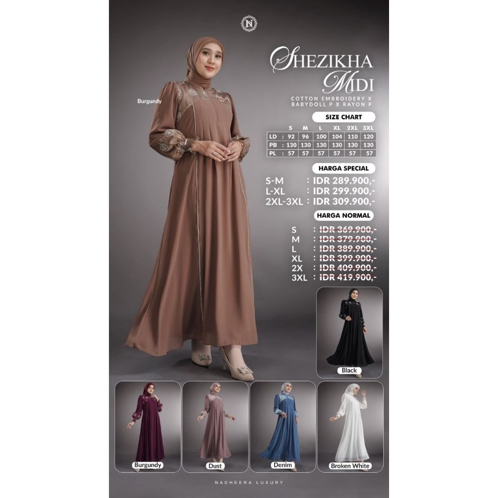 Shezikha DRESS & MIDI by Nadheera Luxury /Best seller/gamis murah/Original nadheera