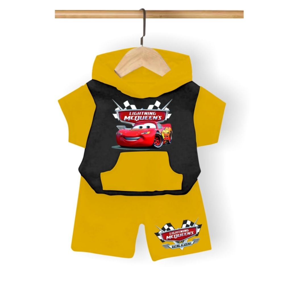 Setelan Set Hodie Baju Main Anak Laki Laki Gambar Mobil Kartun Usia 2-7 Tahun