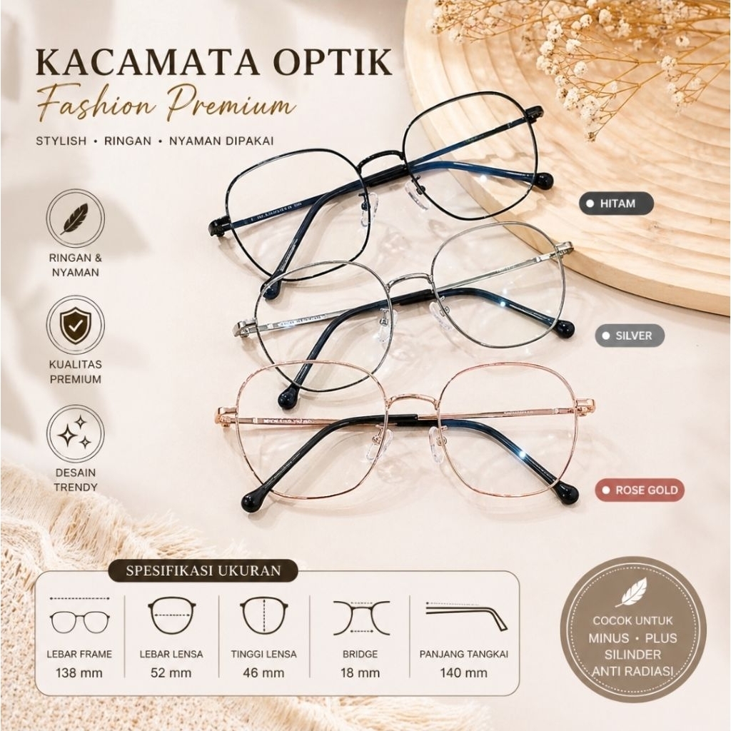 Frame Kacamata Optik Wanita Pria Premium Bulat Korea