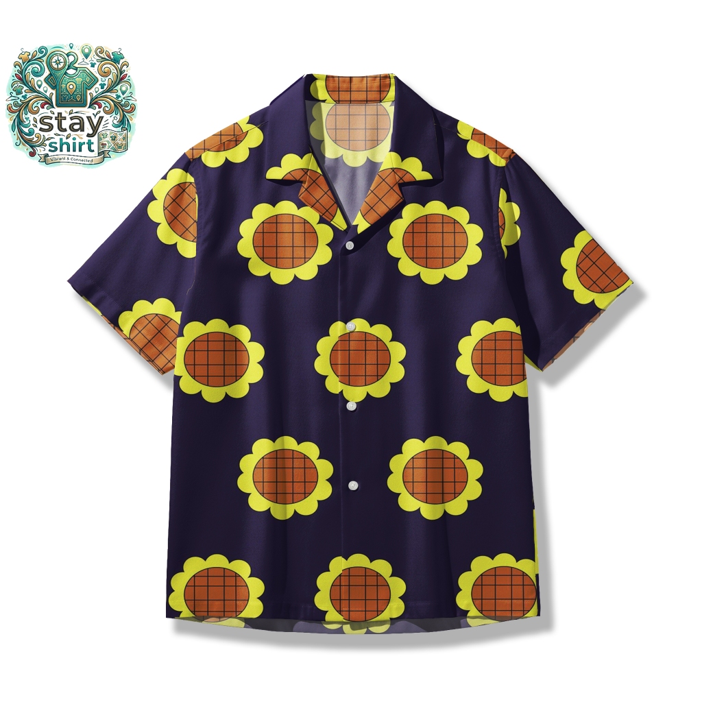 Kemeja Pria Wanita Motif Bunga Matahari Luffy Arc Dresrossa One Piece Full Print - Baju Unisex Lenga