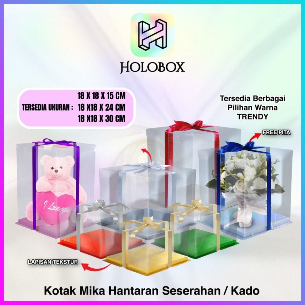 Cake Box Kotak Kue Mika Transparan Dus Hantaran -Tutup Mika 18x18