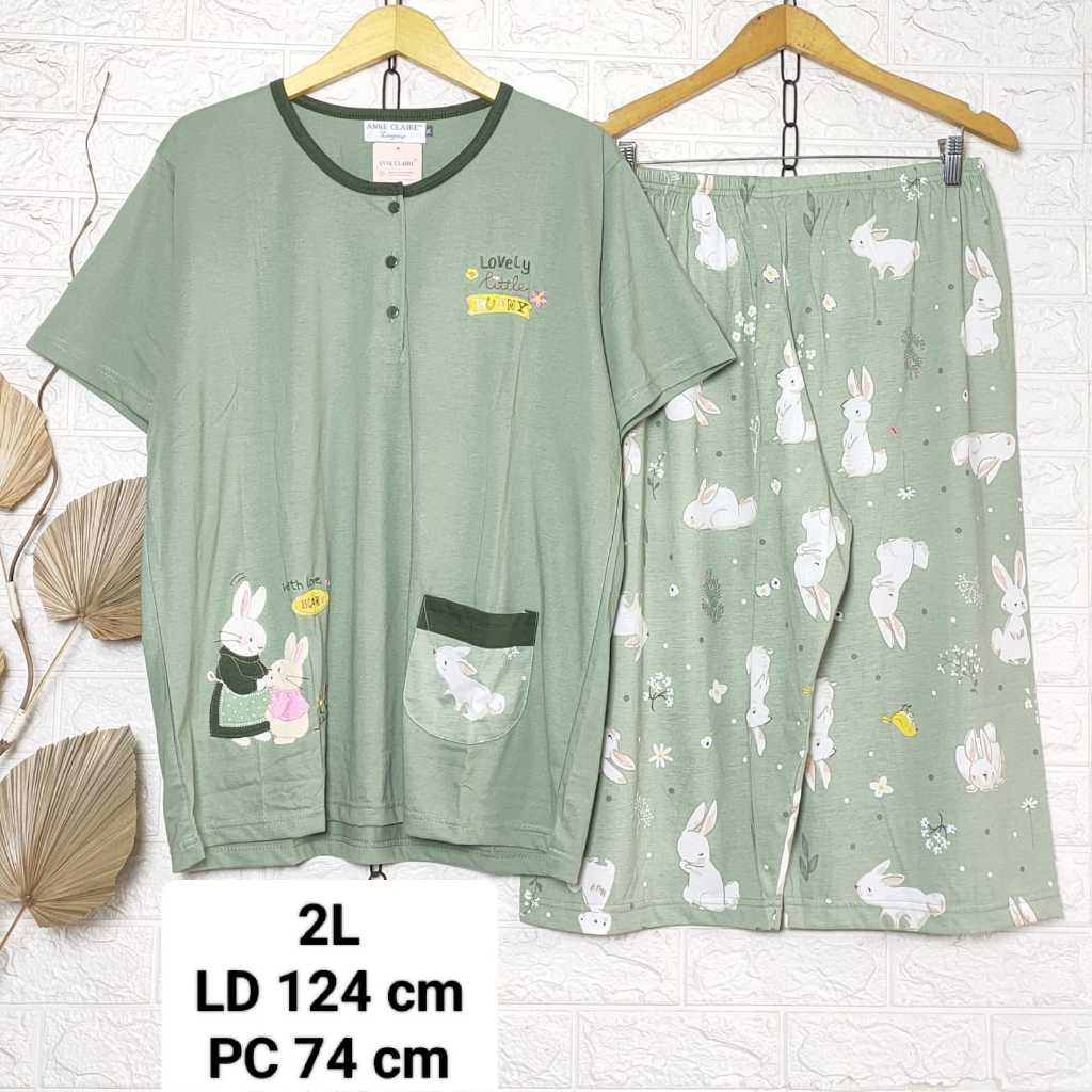 Setelan Wanita One Set 3/4 Jumbo 2L (Ld 124cm) |Baju Tidur Babydoll Dewasa Celana Selutut Lengan Pen