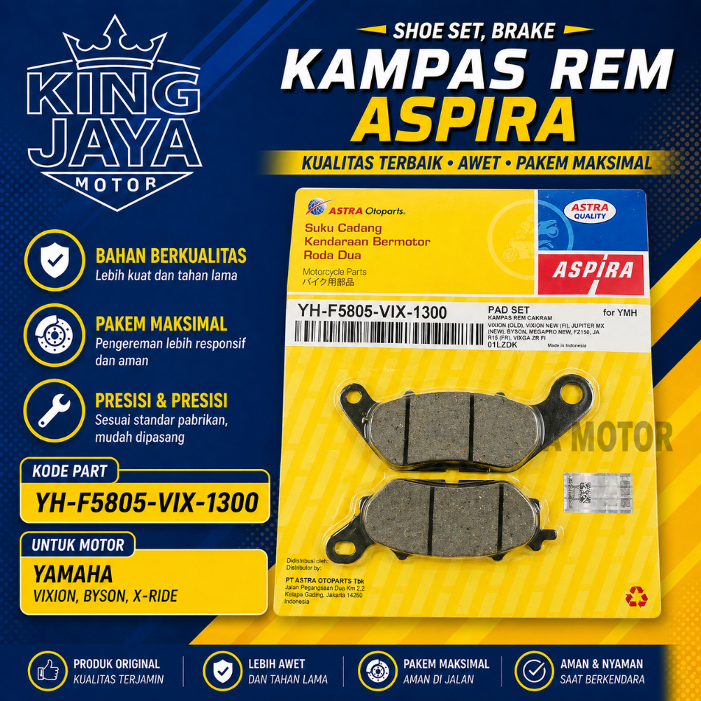 KAMPAS REM ASPIRA ORIGINAL DISKPAD VIXION(FR), VIXION NEW(FR), VIXION ADVANCE YH-F5805-VIX-1300