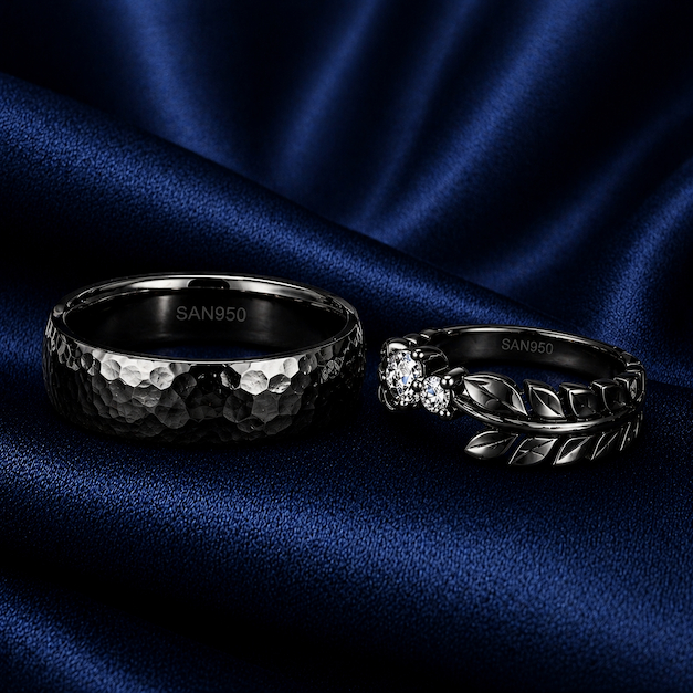 Cincin Nikah Couple Black Series SAN950 H03 - Perak Palladium Platinum | Ring Custom Handmade