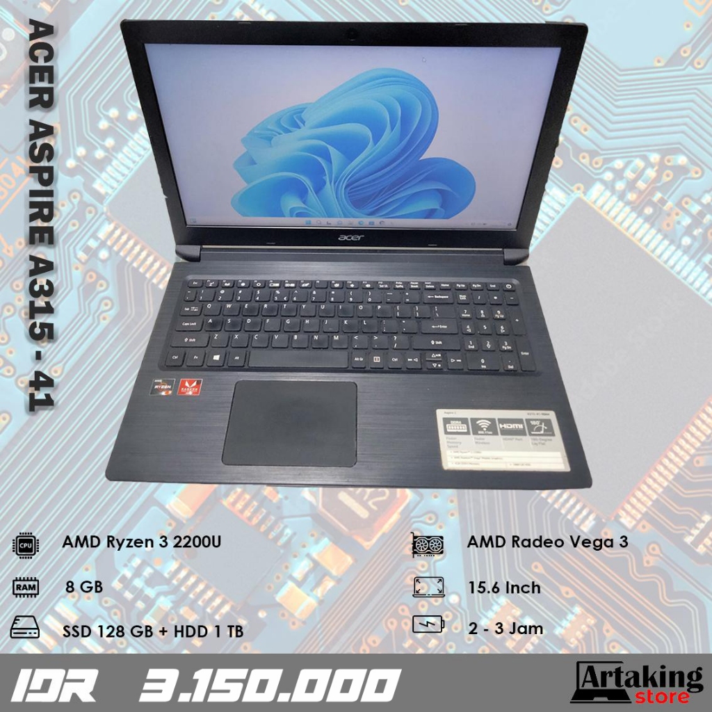 Acer Aspire 3 A315-41 - Ryzen 3 - Ram 8 GB - SSD 128 GB