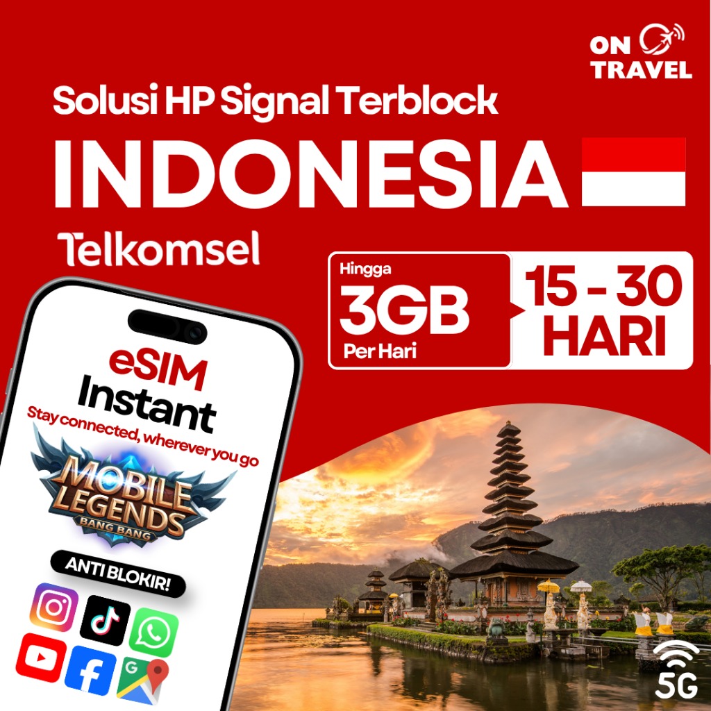 eSIM Indonesia TELKOMSEL 5G Unlimited 15-30 Hari | eSIM Daily Quota 1GB-3GB (Solusi IMEI Terblokir) 