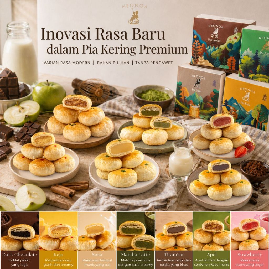 Pia Kering NeoNoa Aneka Rasa Isi Coklat Keju Matcha Tiramisu Creamy Chewy Lumer Camilan Premium Khas