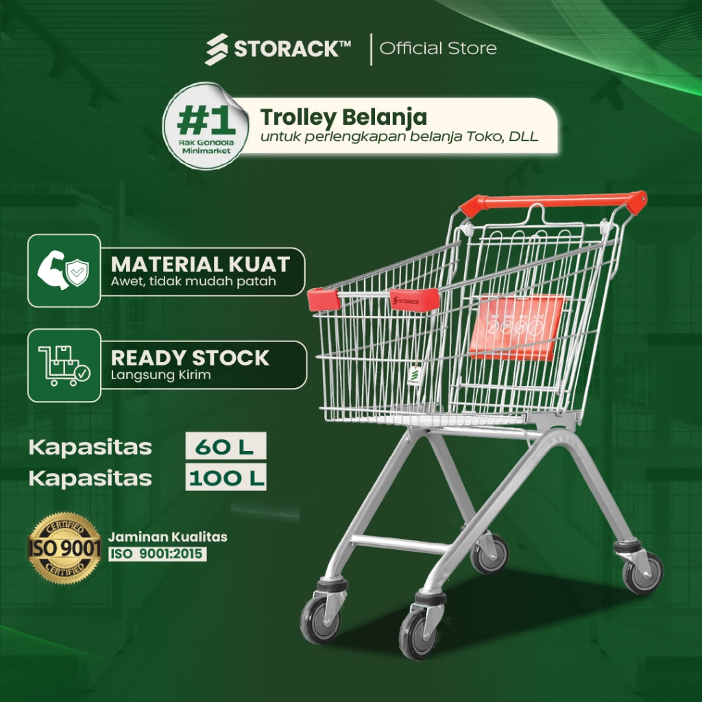 STORACK™ Trolley Besi Supermarket Troli Belanja Shopping 60 100 Liter