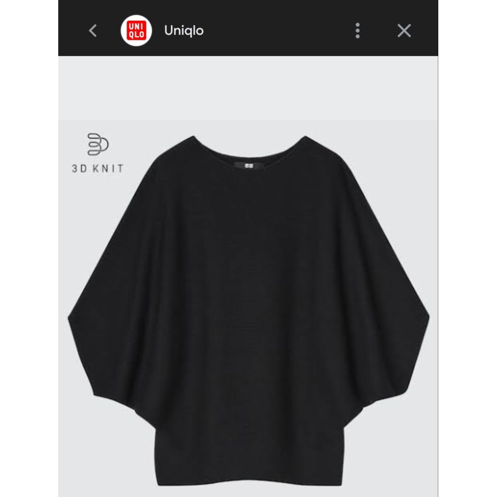 Women's 3D KNIT Cotton Dolman 3/4 Sleeve Sweater uniqlo size XL BLACK
