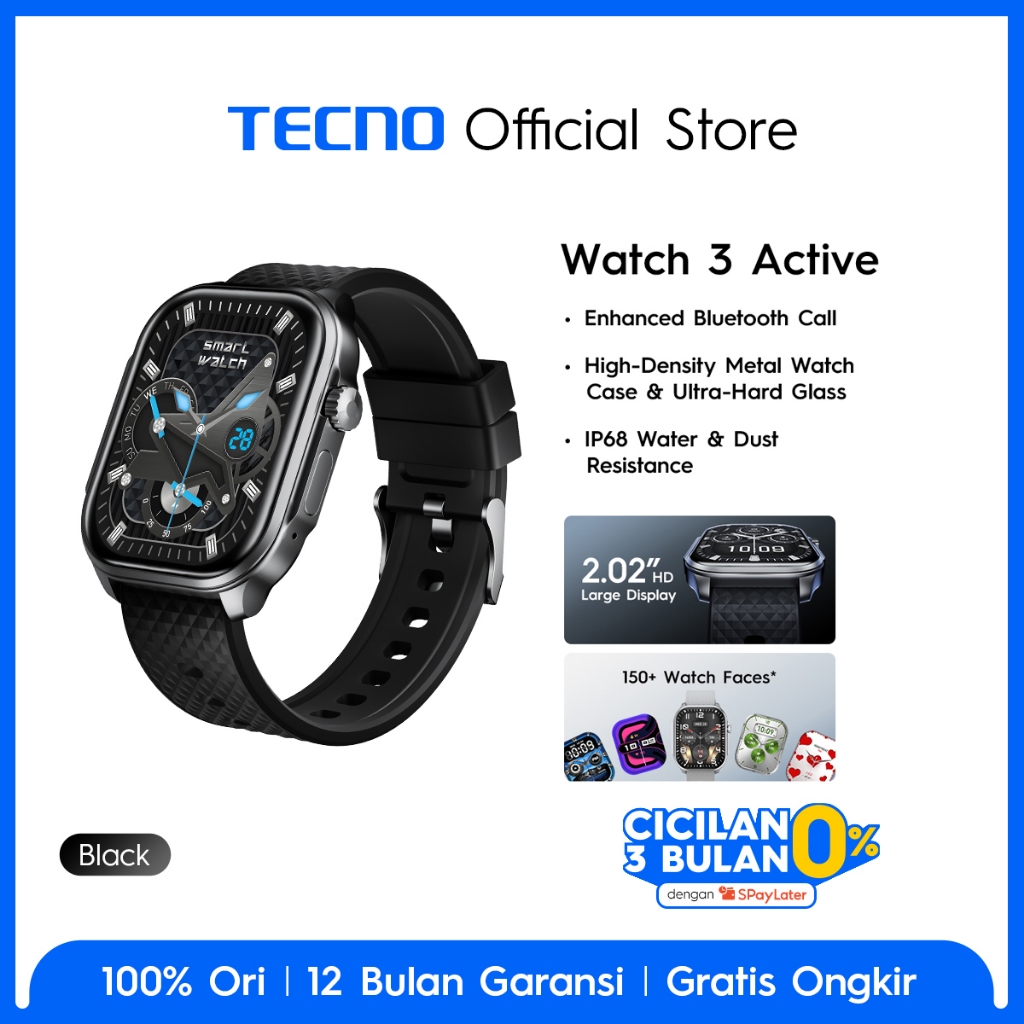 TECNO Watch 3 Active - Enhanced Bluetooth Call | 2.02" HD Large Display | Up to 12 Days of Battery Life