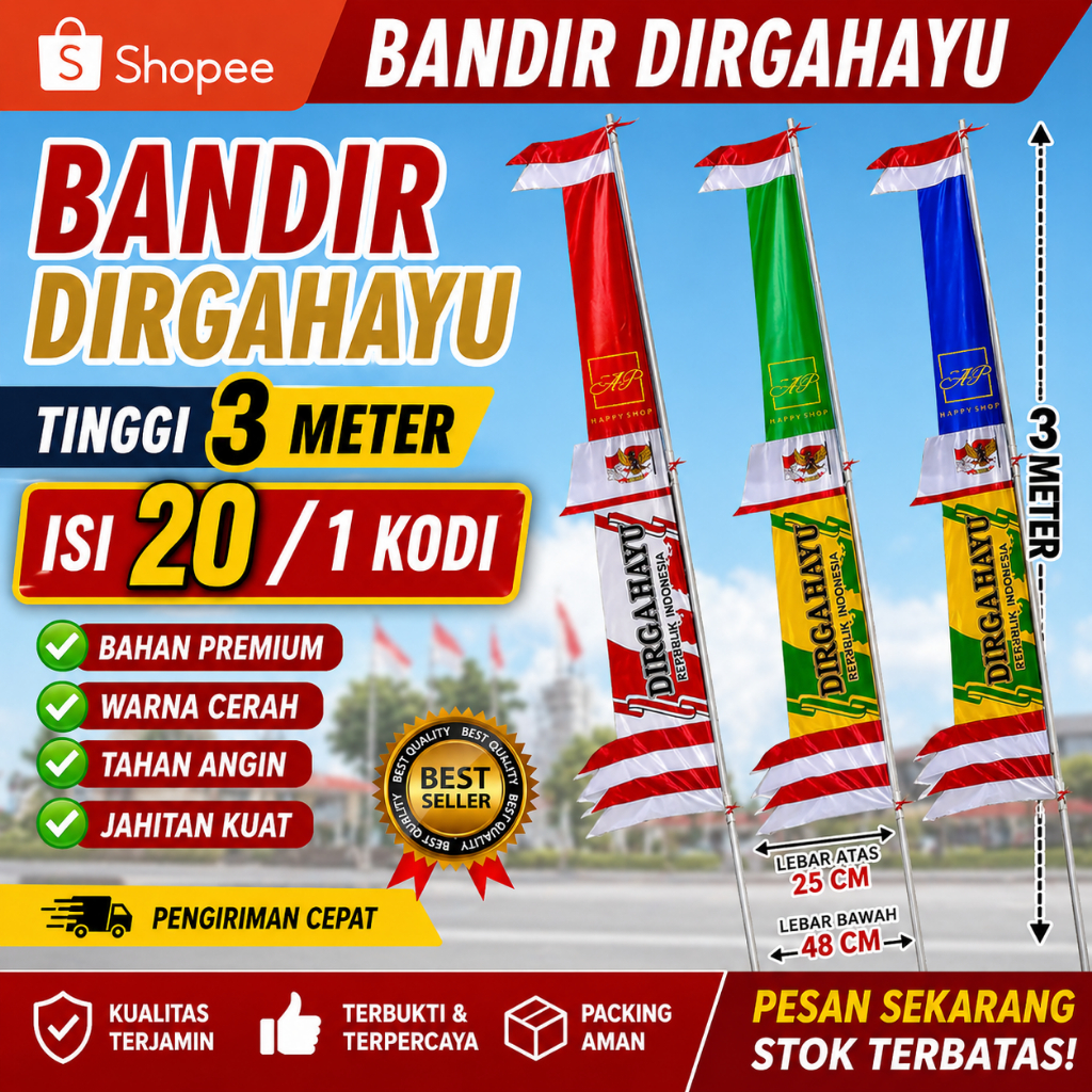 BENDERA UMBUL UMBUL  BANDIR DIRGAHAYU ISI 20/1 KODI CARNAVAL 17 AGUSTUS