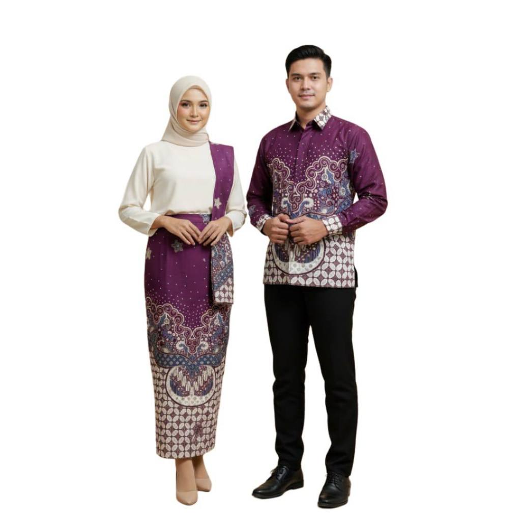 Produk Couple Set Kemeja Batik dan Rok Span Sakti Burgundy Ungu plum by Nuansa Batiku