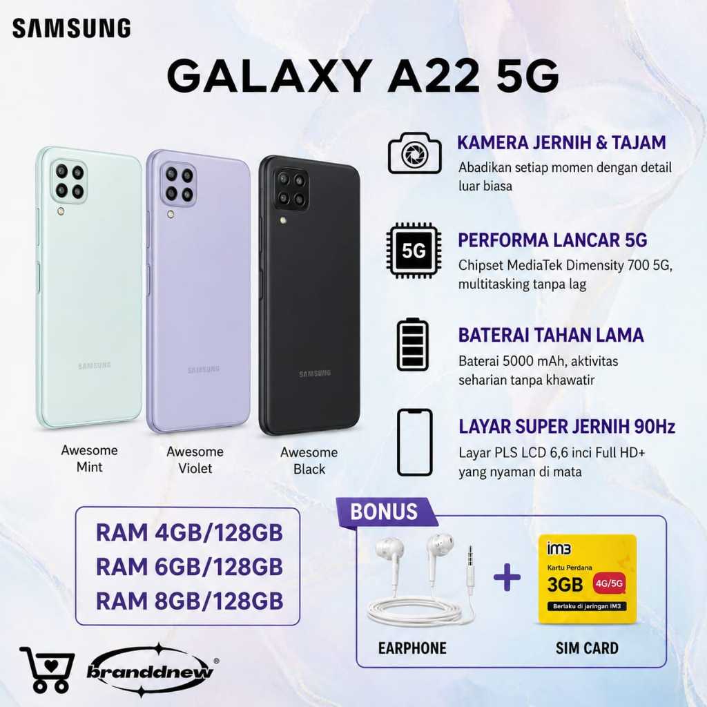 HP SAMSUNG A22 5G 6GB/128GB GARANSI RESMI DAN EXTRA BONUS