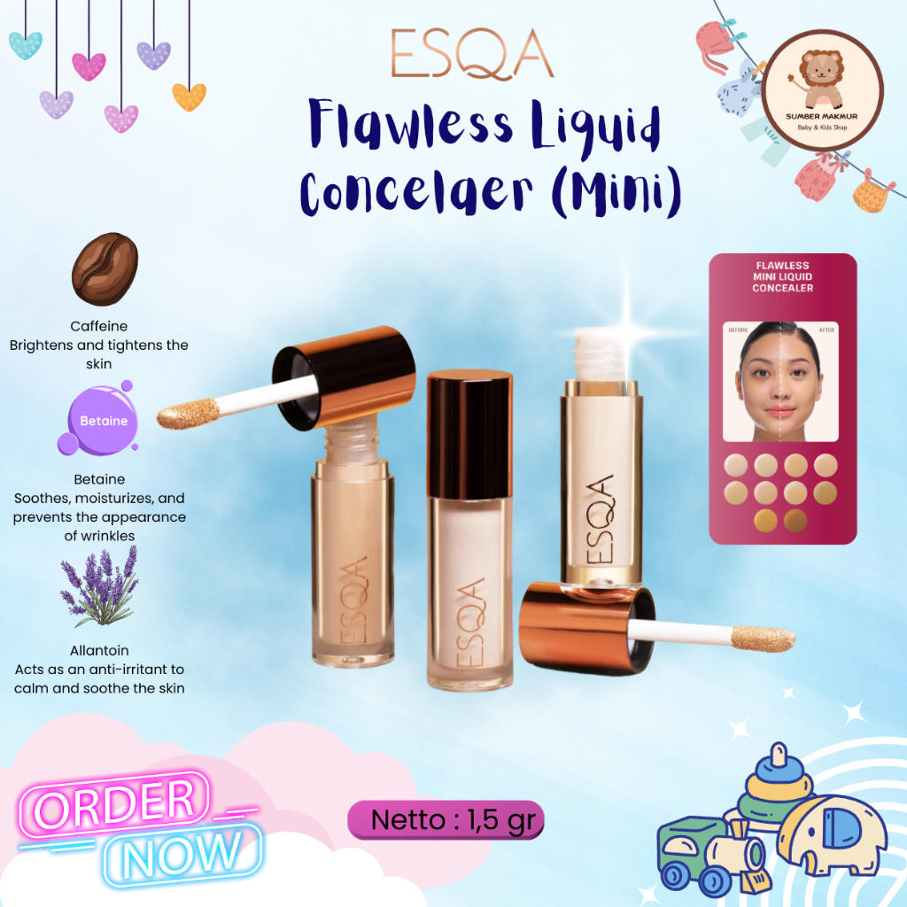 ESQA Flawless Liquid Concealer (MINI) -  Biscuit, Caramel, Granola, Vanilla - Coverage Tinggi & Natu